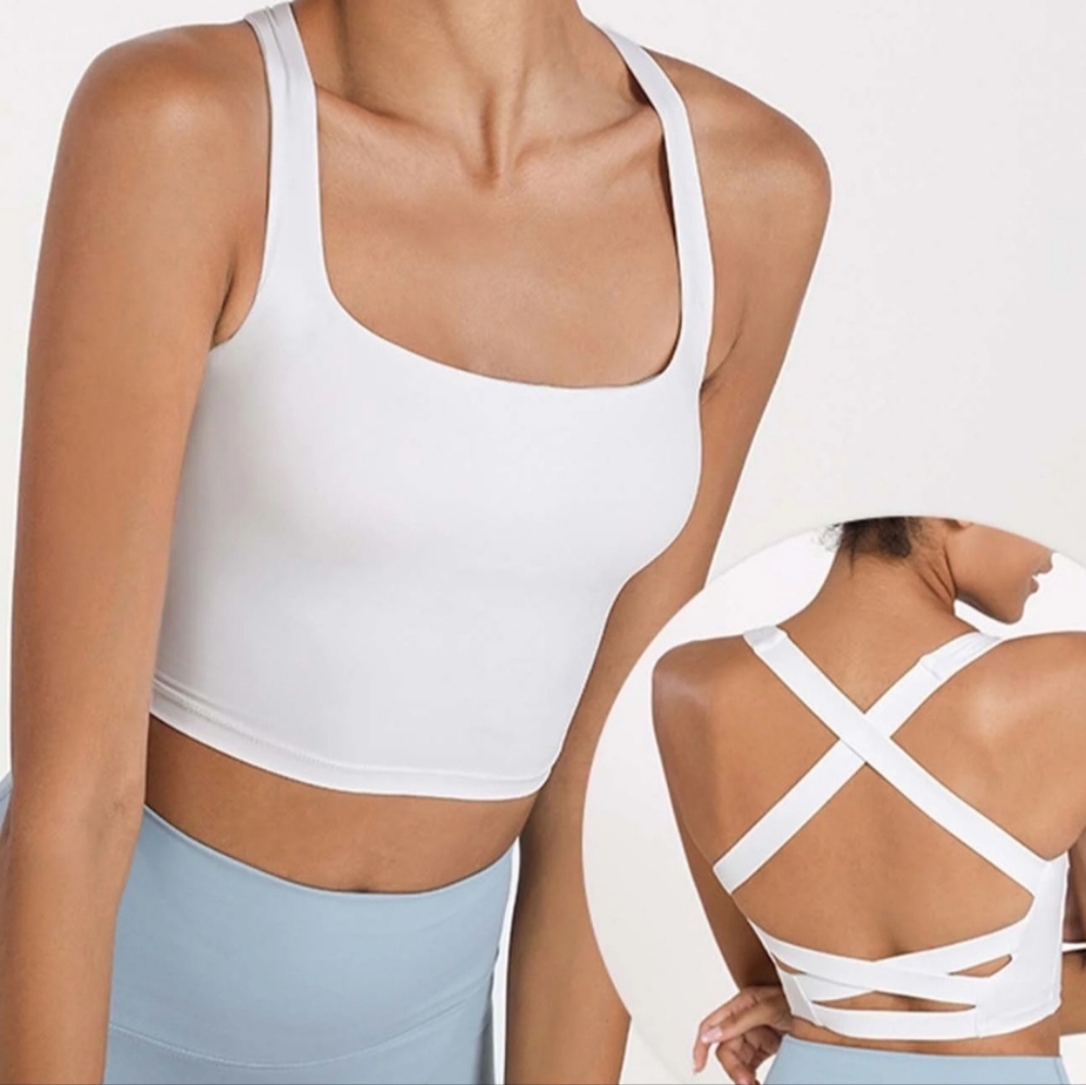 Women's Backless Crisscross Yoga Tank Top Size XL White